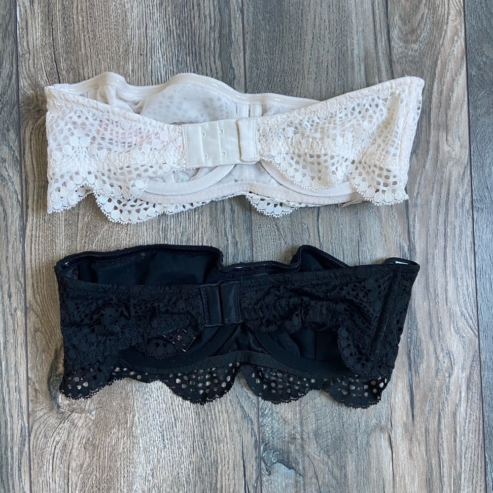 Victoria’s Secret Set of 2 Strapless Lace Bandeau Bras Bralettes Black White 32B - Picture 6 of 6